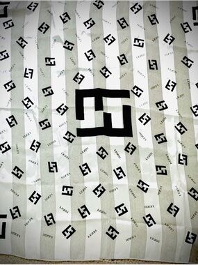 Fendi White and Black Logo Silk Scarf excellent condition